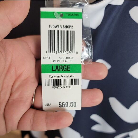 INC International Concepts Navy and White Heart Blouse - Picture 7 of 8